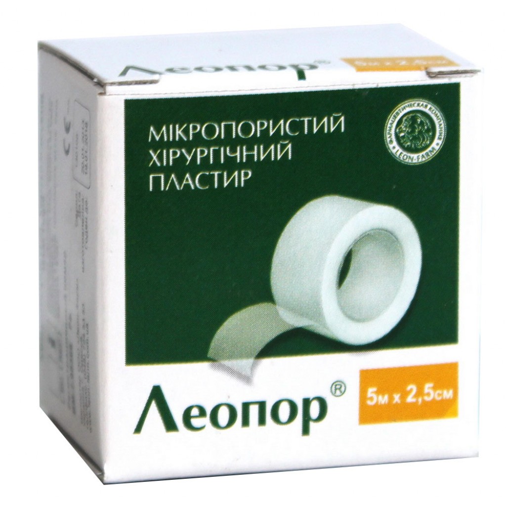 Пластир на котушці Леопор паперовий білий 2,5 смх5м