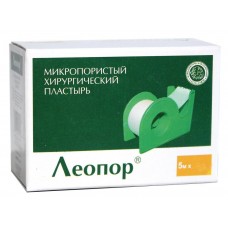 Пластир на котушці Леопор паперовий білий 5смх5м на диспенсері
