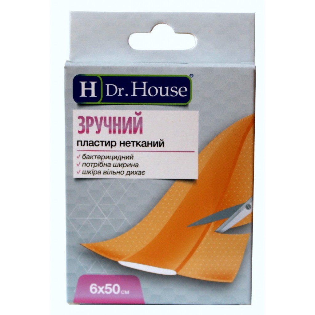 Пластир у рулоні Dr.House Зручний бактерицидний нетканий 6смх0,5м