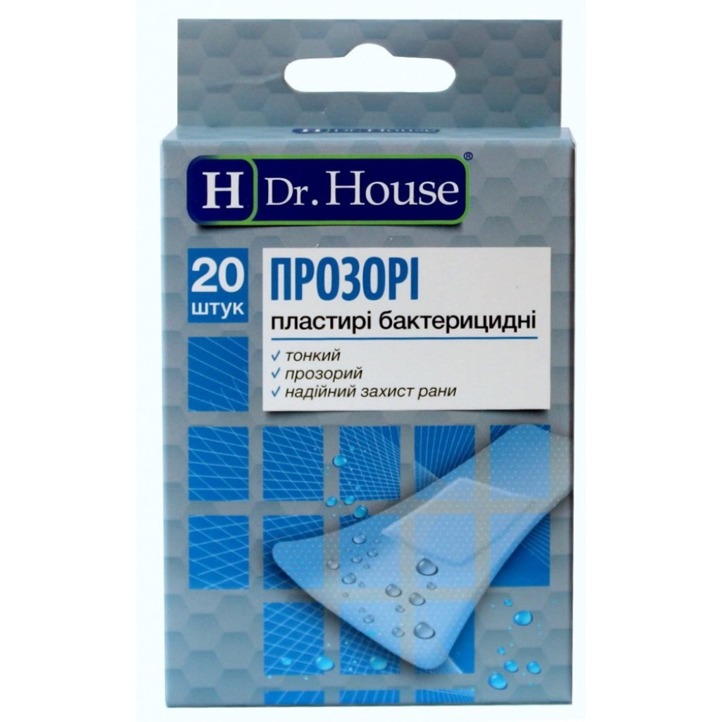 Набір пластирів Dr.House Прозорі бактерицидні полімерні 2,3смх7,2см 20шт