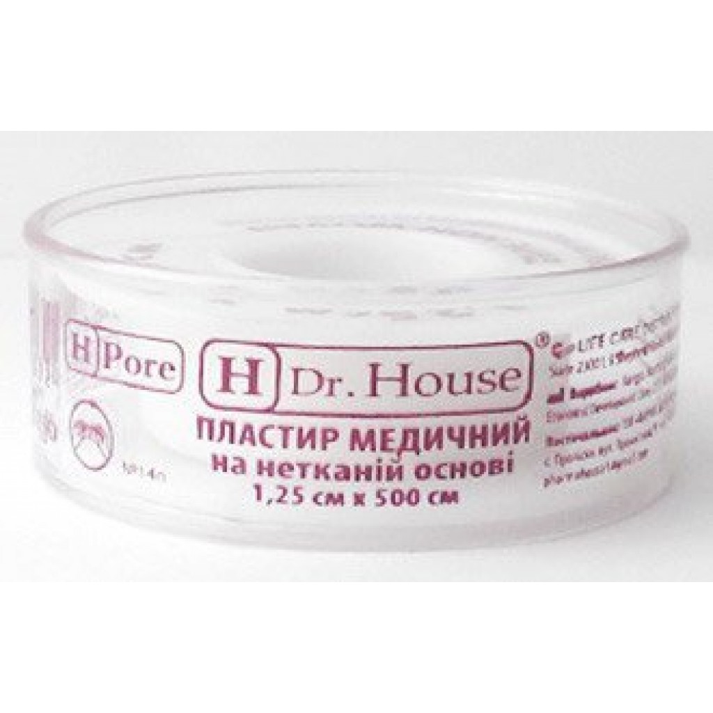 Пластир на котушці Dr.House нетканий білий 1,25 смх5м у пластиковій котушці
