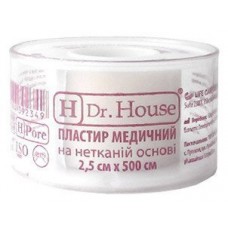 Пластир на котушці Dr.House нетканий білий 2,5 смх5м у пластиковій котушці