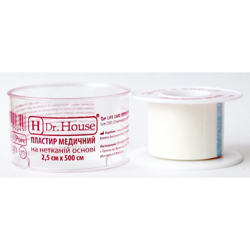 Пластир на котушці Dr.House нетканий білий 2,5 смх5м у пластиковій котушці