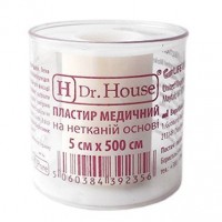 Пластир на котушці Dr.House нетканий білий 5смх5м у пластиковій котушці