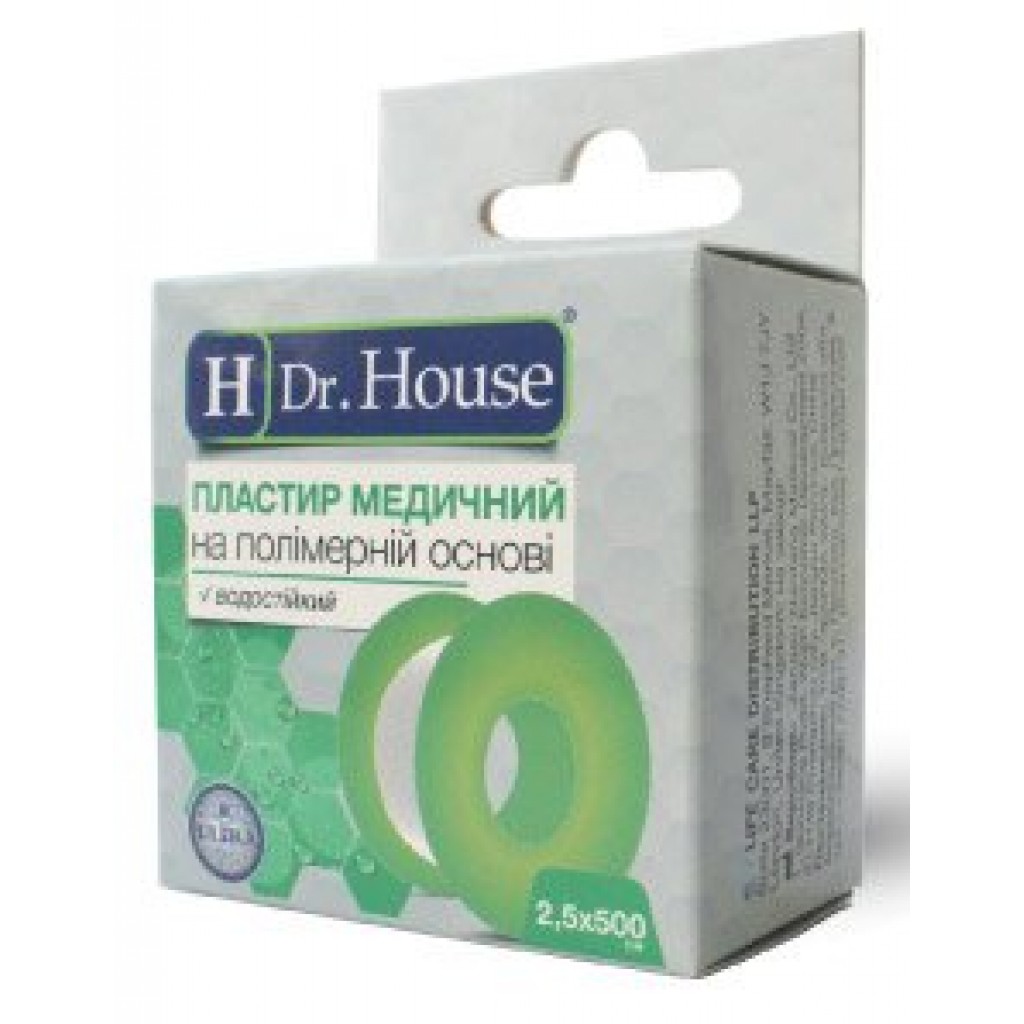 Пластир на котушці Dr.House полімерний прозорий 2,5смх5м пластик з підвісом