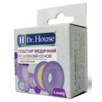 Пластир на котушці Dr.House шовковий тілесний 2,5смх5м пластик з підвісом