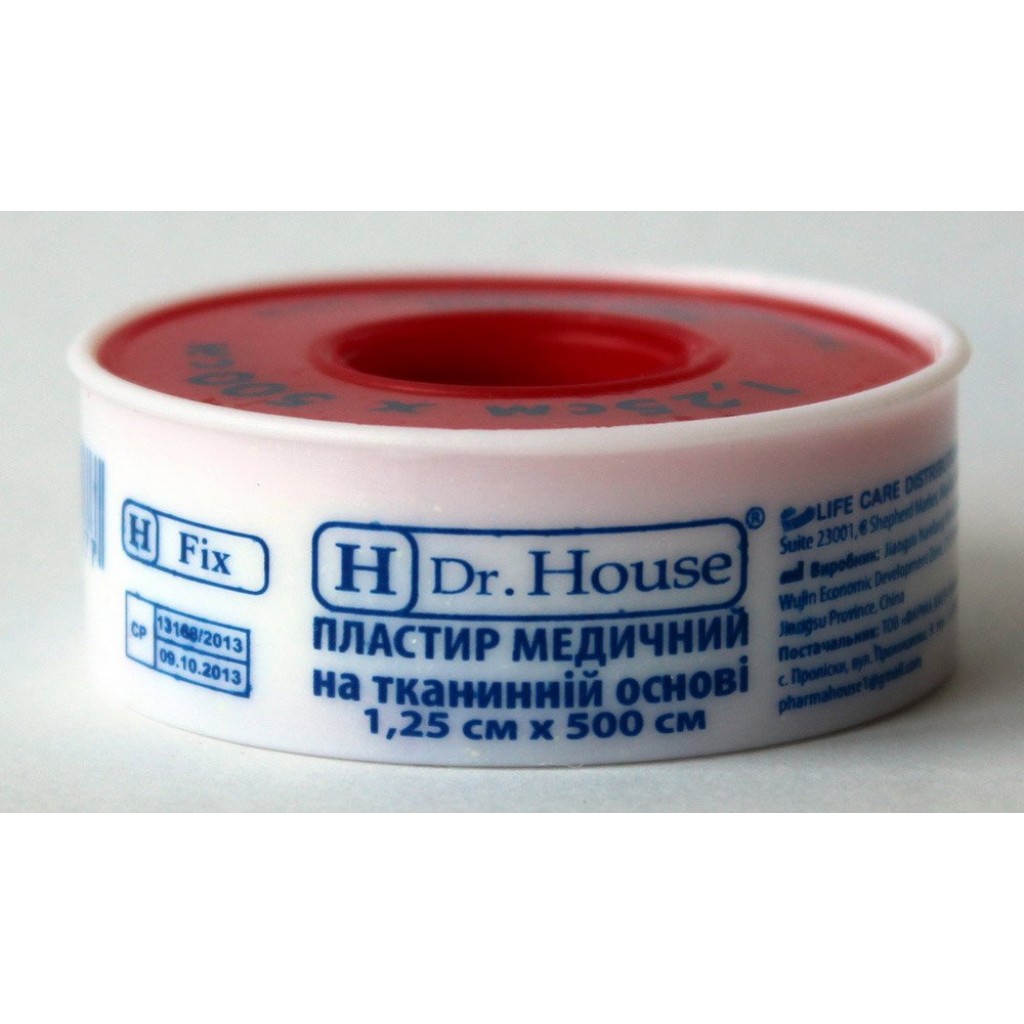 Пластир на котушці Dr.House тканий білий 1,25 смх5м у пластиковій котушці