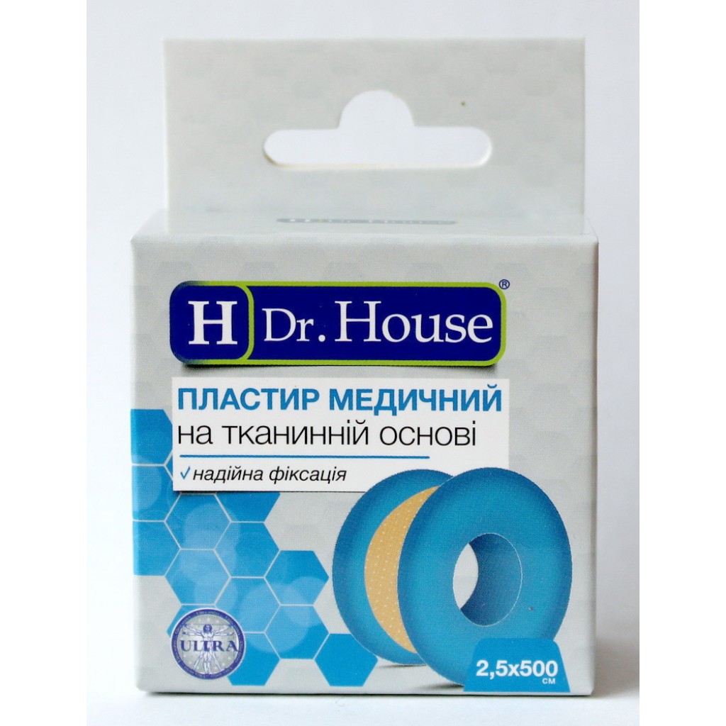 Пластир на котушці Dr.House тканий тілесний 2,5смх5м пластик з підвісом