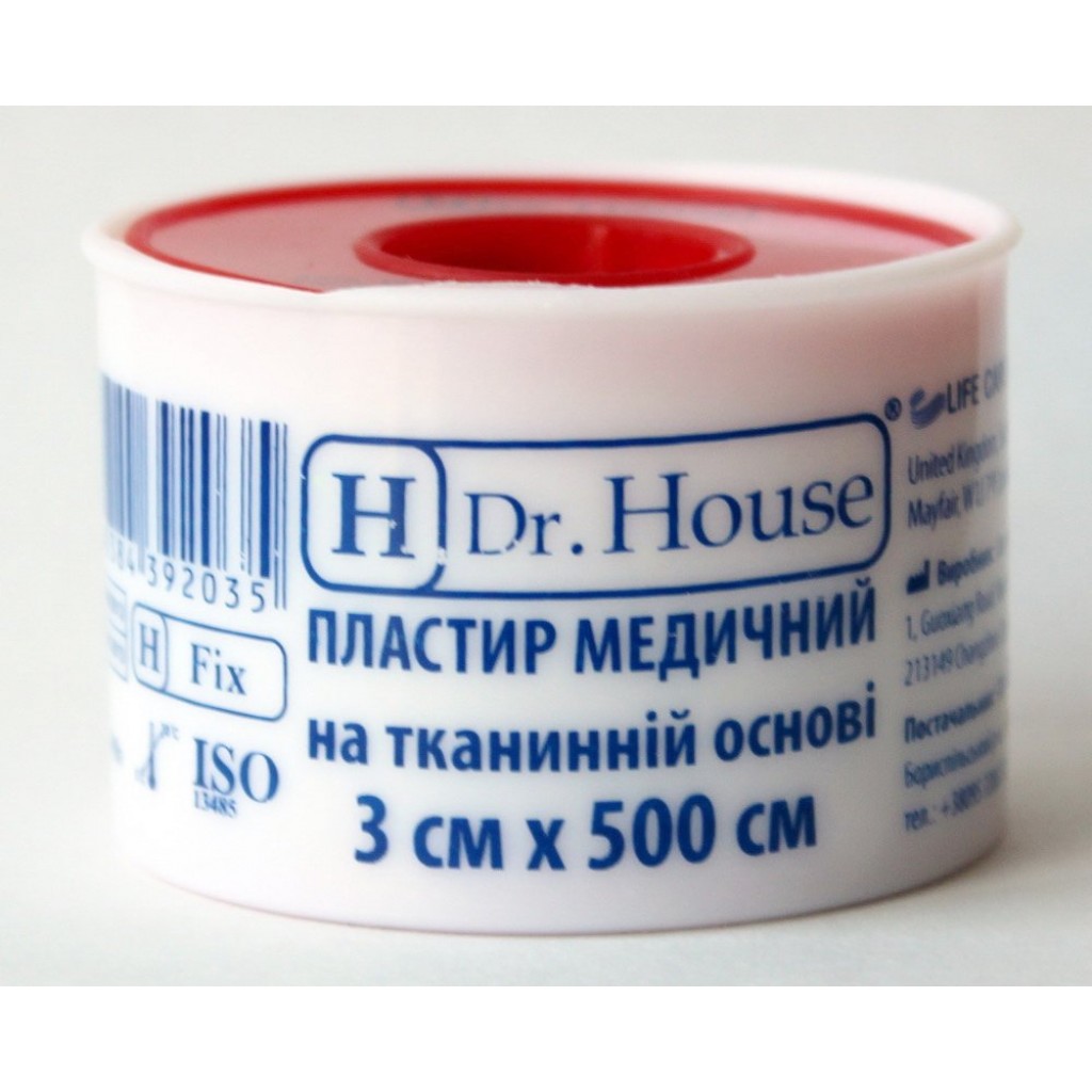 Пластир на котушці Dr.House тканий білий 3смх5м у пластиковій котушці