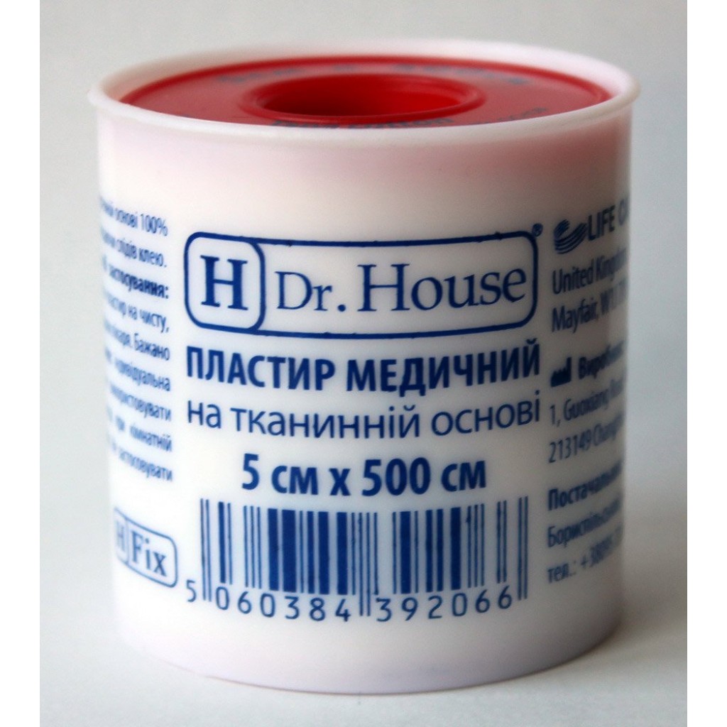 Пластир на котушці Dr.House тканий білий 5смх5м у пластиковій котушці