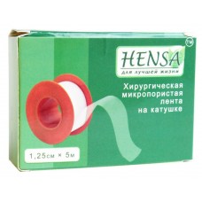 Пластир на котушці Hensa паперовий білий 1,25 cмх5м у пластиковій котушці