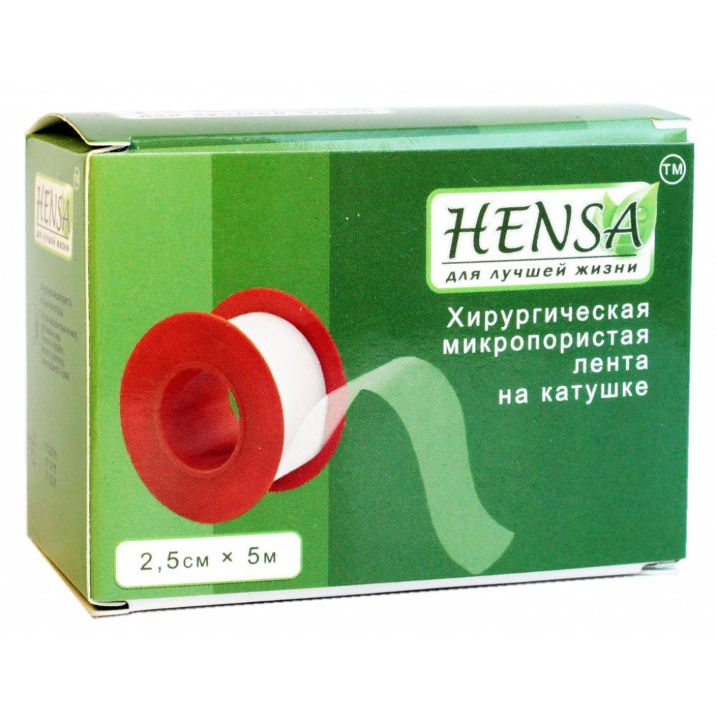 Пластир на котушці Hensa паперовий білий 2,5 cмх5м у пластиковій котушці
