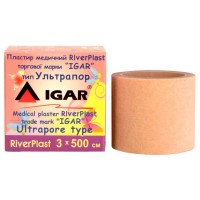 Пластырь на катушке ИГАР RiverPLAST Ultrapore бумажный телесный 3смх5м