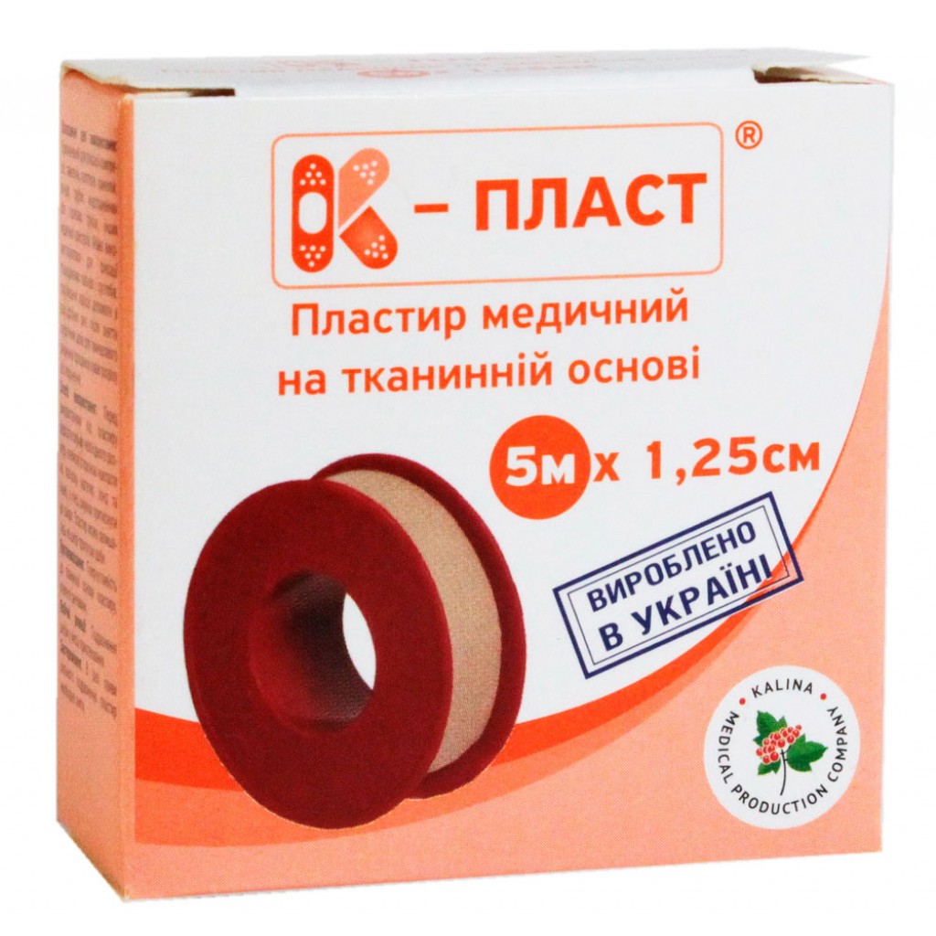 Пластир на котушці К-пласт тканий тілесний 1,25 смх5м у пластиковій котушці