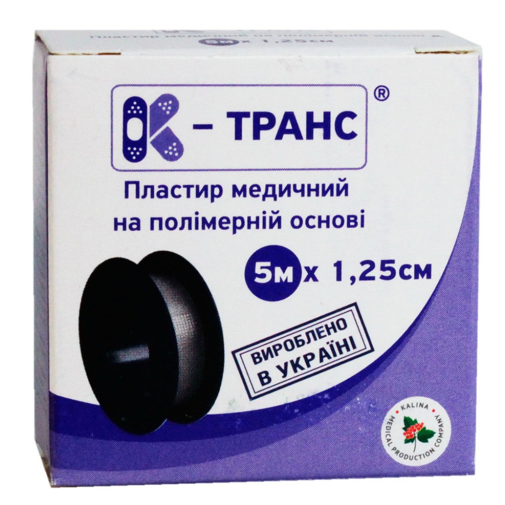 Пластир на котушці К-транс полімерний прозорий 1,25 смх5м у пластиковій котушці