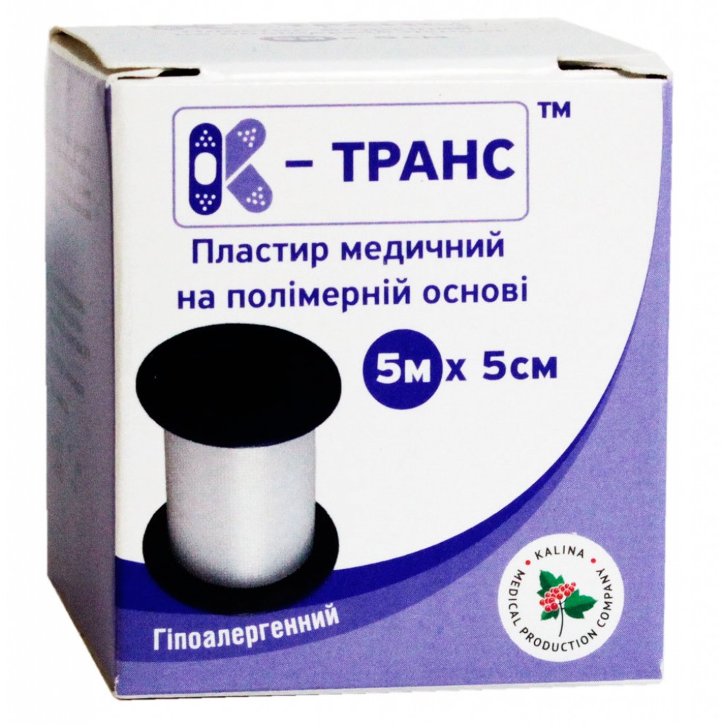Пластир на котушці К-транс полімерний прозорий 5смх5м у пластиковій котушці