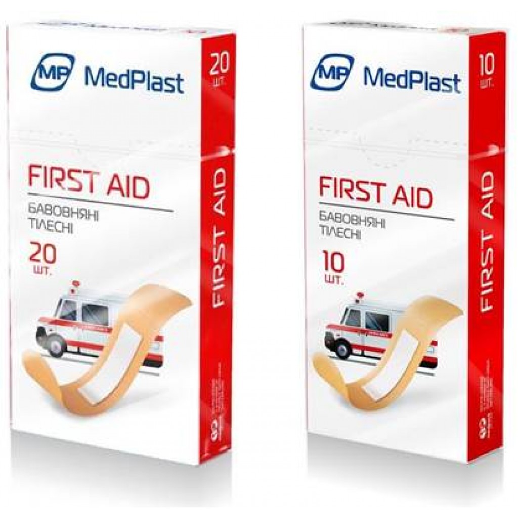 Набір пластирів MedPlast First Aids ткані тілесні 1,9смх7,2см 10 шт