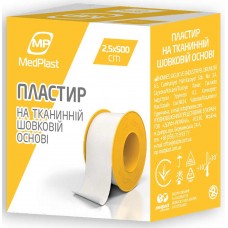 Пластир на котушці MedPlast шовковий білий 2,5 смх5м у пластиковій котушці