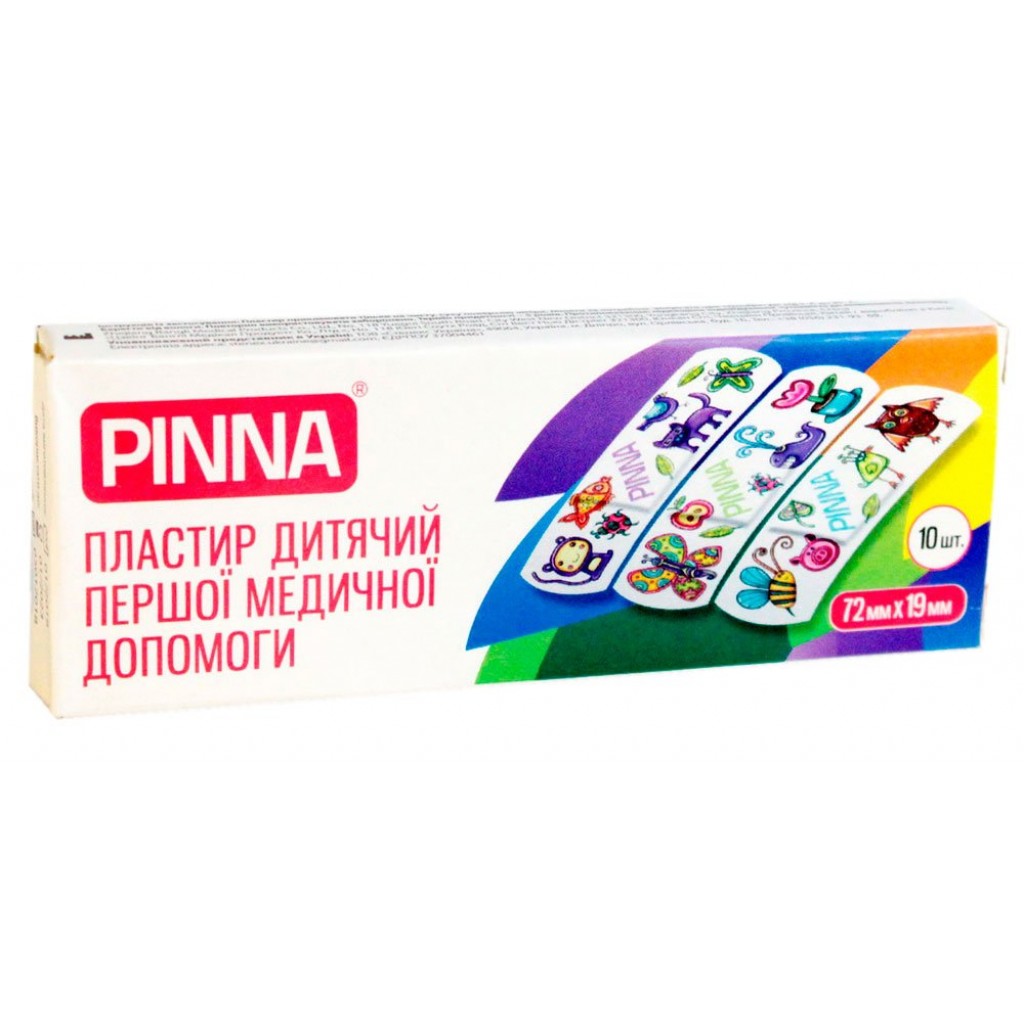 Набір пластирів Pinna дитячий з полімерним малюнком 1,9смх7,2см 10шт