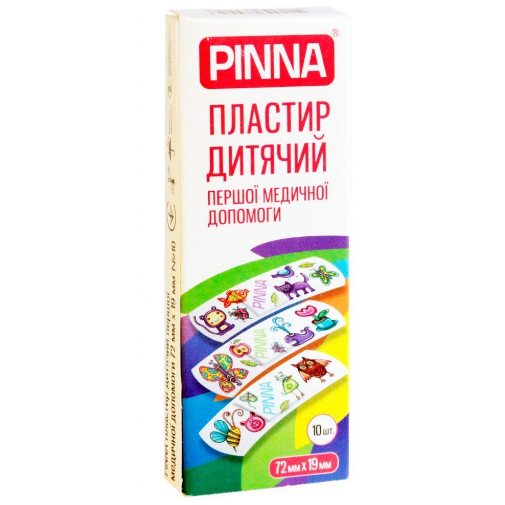 Набір пластирів Pinna дитячий з полімерним малюнком 1,9смх7,2см 10шт