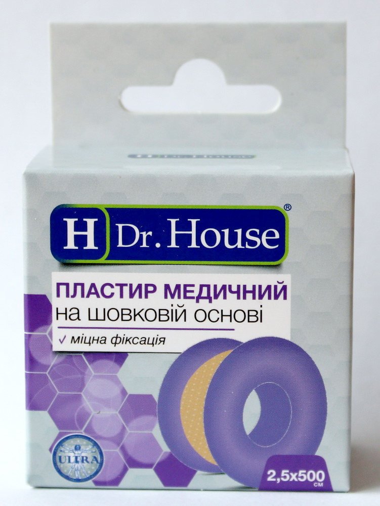 Пластырь на катушке Dr.House шелковый телесный 2,5смх5м c подвесом